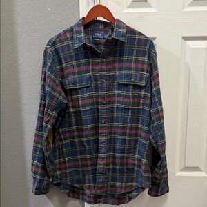 Ralph Lauren men’s classic fit plaid button down size large brown elbow patches
